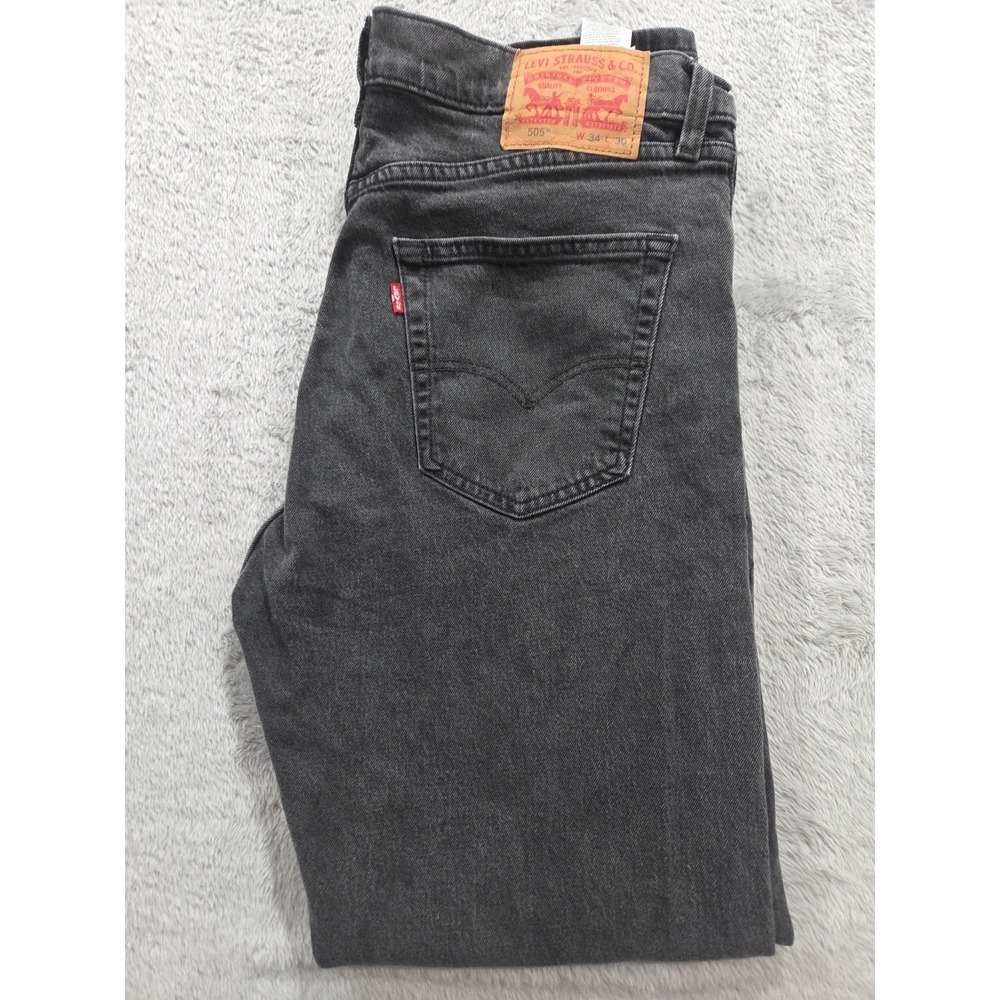 Levis 505 Size 34x30 Mens Mid Rise Straight Fit Black Denim
